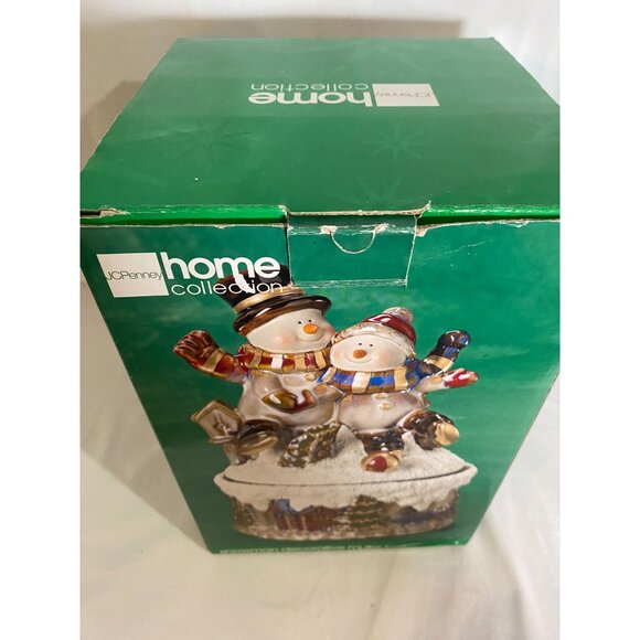 JC Penny Home Collection Snowman Reactive Glaze Porcelain Wind-Up Music Box W Bo - Picture 13 of 15